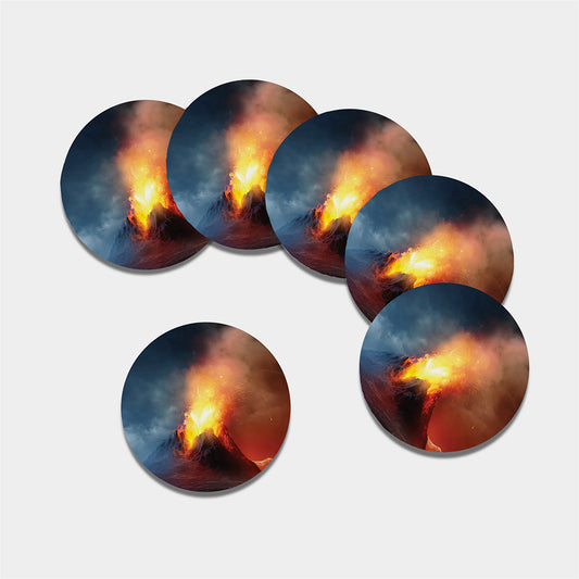 Volcano Eruption Print Leather Coaster Set