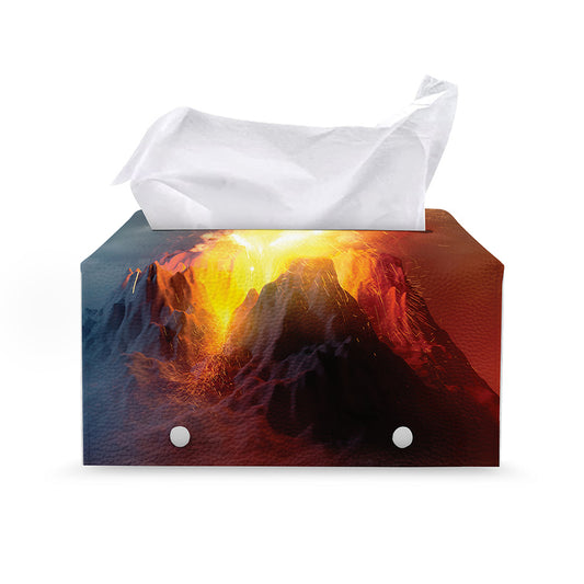 Volcano Eruption Print Leather Tissue Box Cover