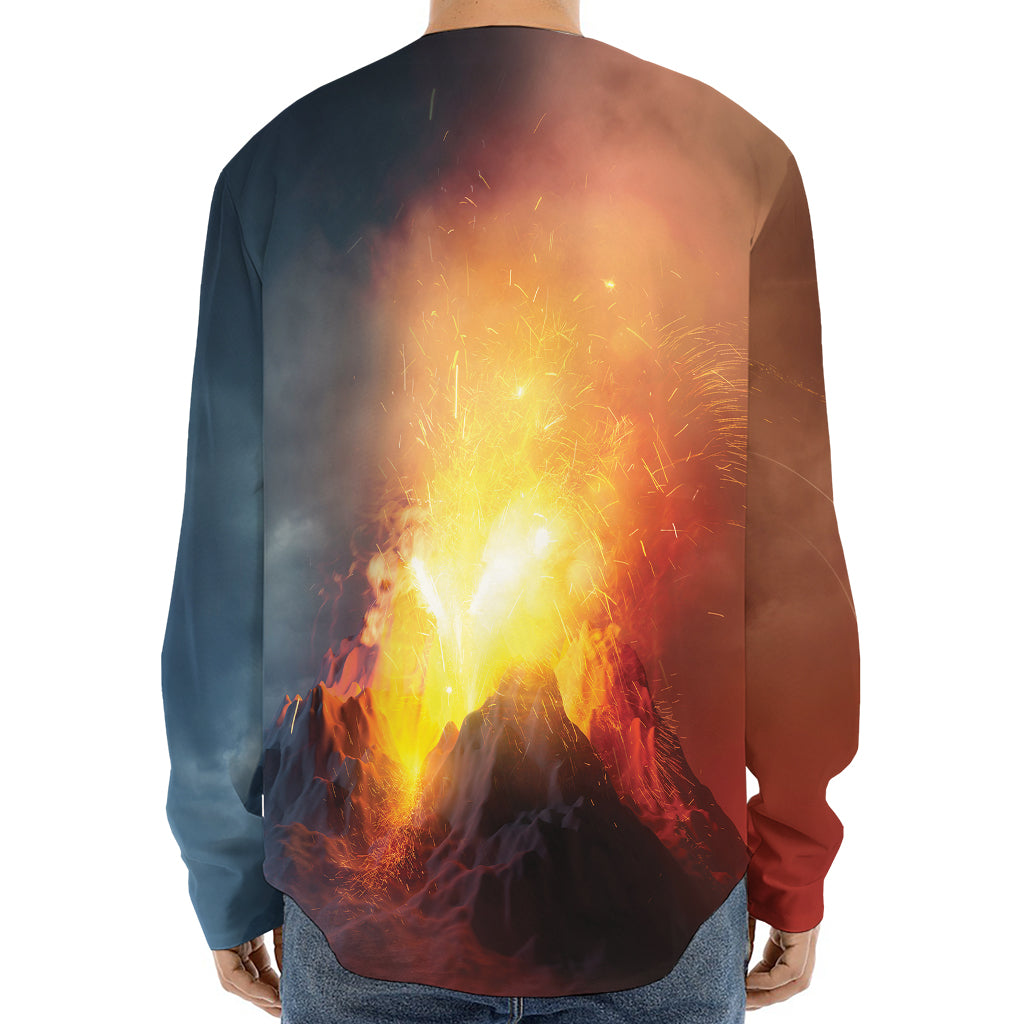 Volcano Eruption Print Long Sleeve Baseball Jersey