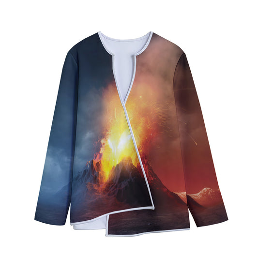 Volcano Eruption Print Long Sleeve Short Coat
