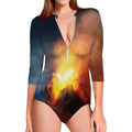 Volcano Eruption Print Long Sleeve Swimsuit