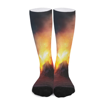 Volcano Eruption Print Long Socks