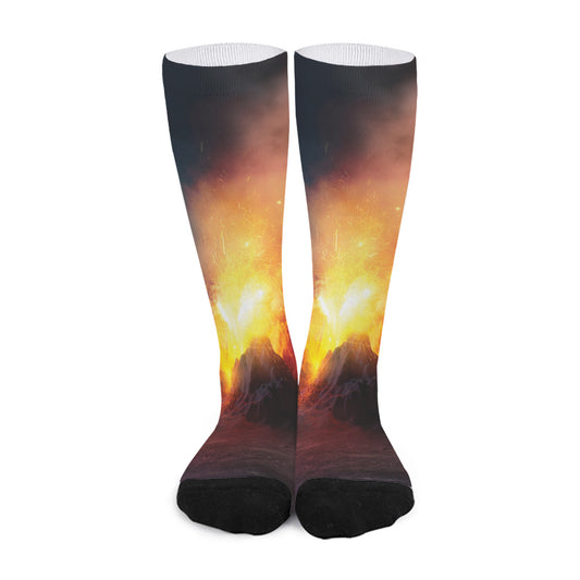 Volcano Eruption Print Long Socks