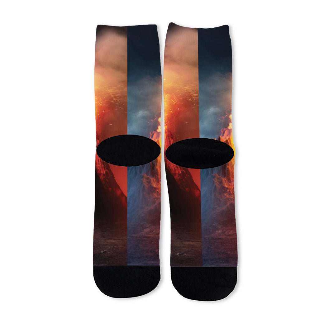 Volcano Eruption Print Long Socks