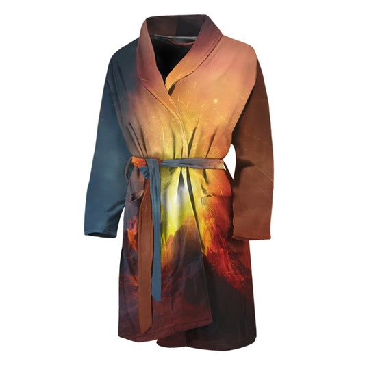 Volcano Eruption Print Men's Bathrobe