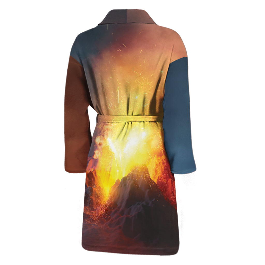 Volcano Eruption Print Men's Bathrobe