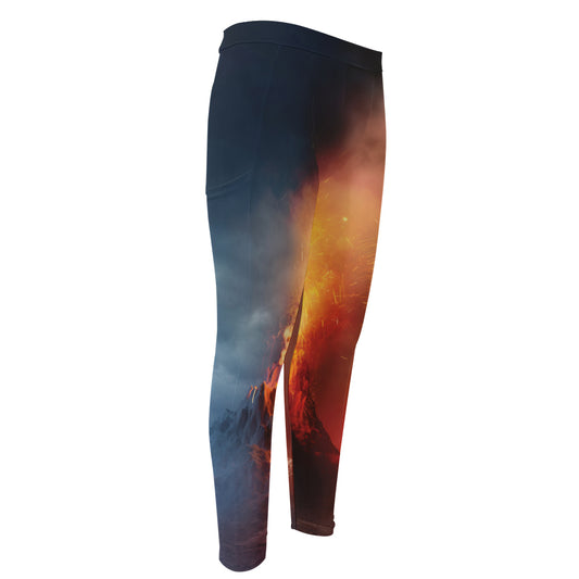 Volcano Eruption Print Men's Compression Pants