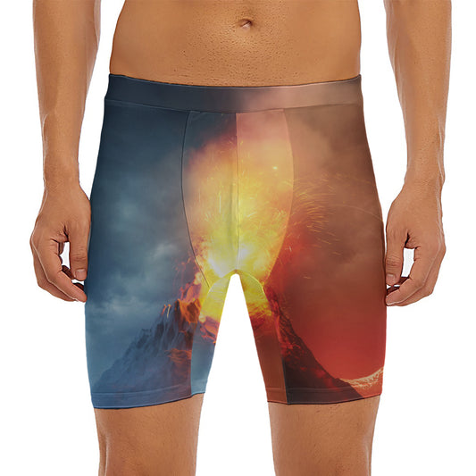 Volcano Eruption Print Men's Long Boxer Briefs