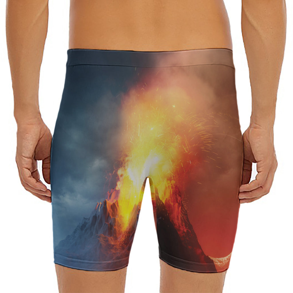 Volcano Eruption Print Men's Long Boxer Briefs