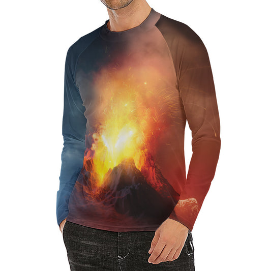 Volcano Eruption Print Men's Long Sleeve Rash Guard