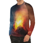 Volcano Eruption Print Men's Long Sleeve Rash Guard