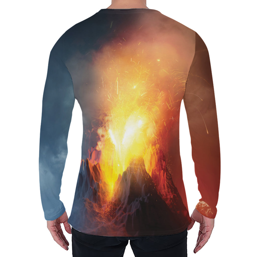 Volcano Eruption Print Men's Long Sleeve T-Shirt