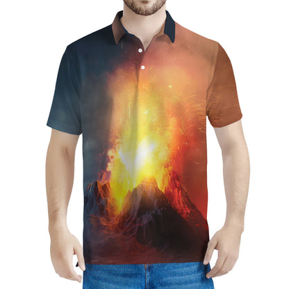 Volcano Eruption Print Men's Polo Shirt