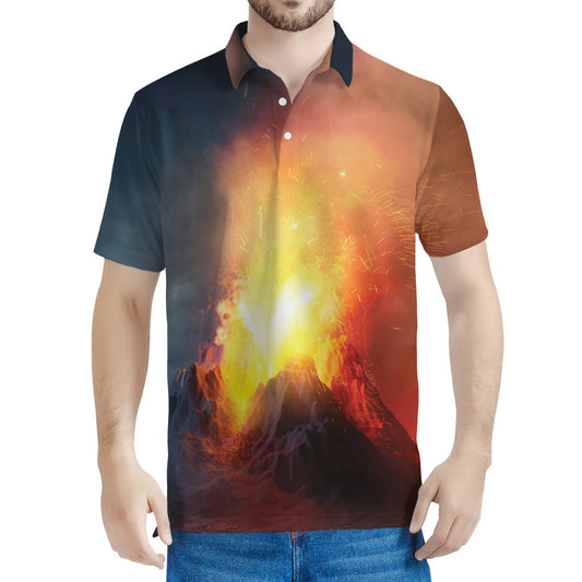 Volcano Eruption Print Men's Polo Shirt