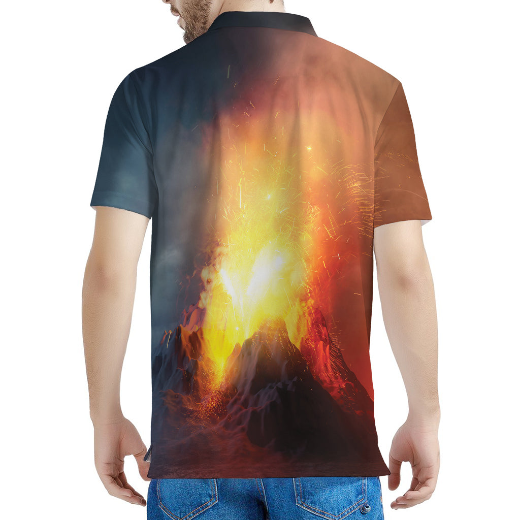 Volcano Eruption Print Men's Polo Shirt