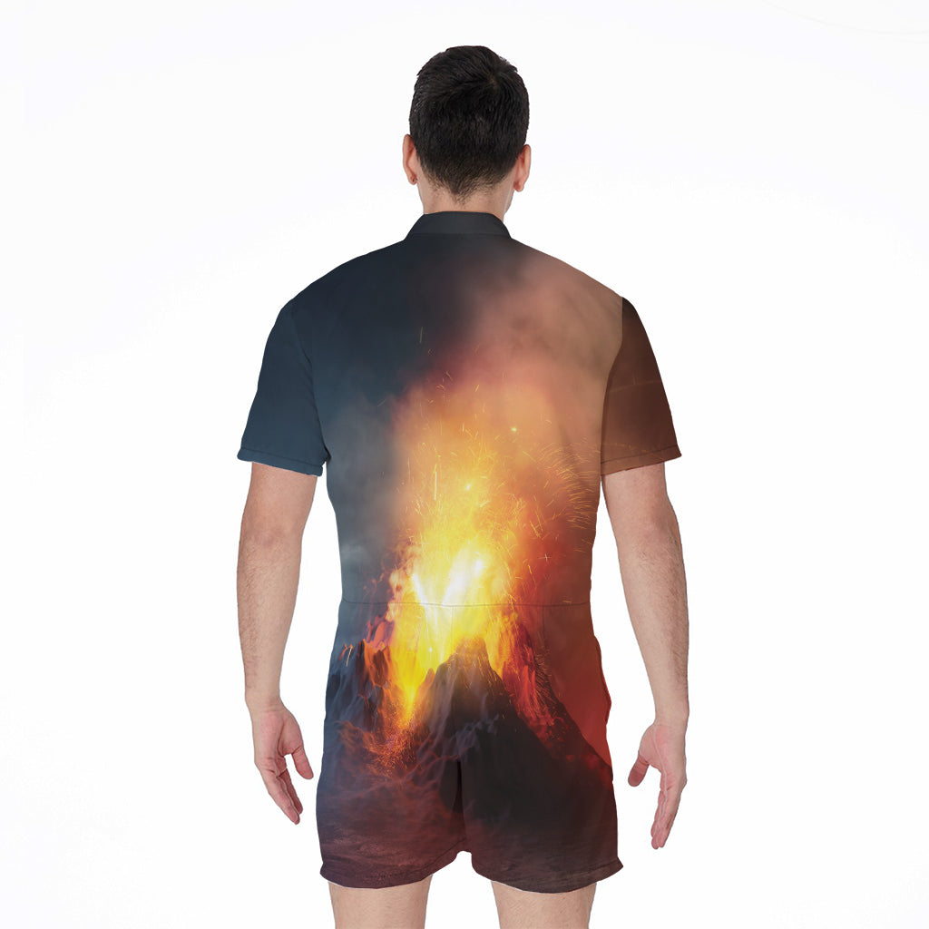 Volcano Eruption Print Men's Rompers