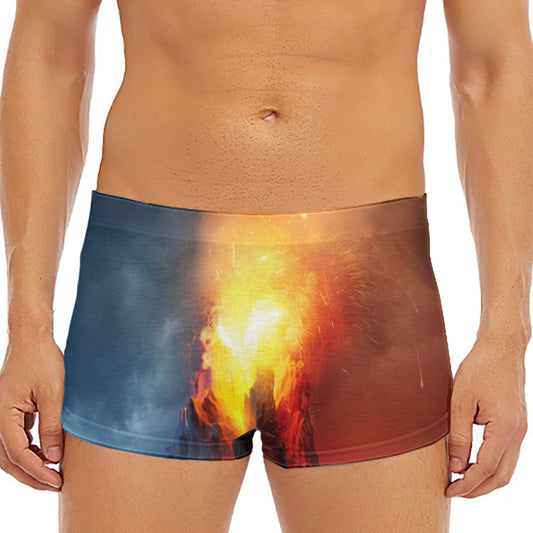 Volcano Eruption Print Men's Short Boxer Briefs