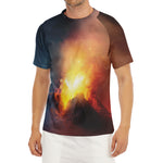 Volcano Eruption Print Men's Short Sleeve Rash Guard