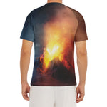 Volcano Eruption Print Men's Short Sleeve Rash Guard