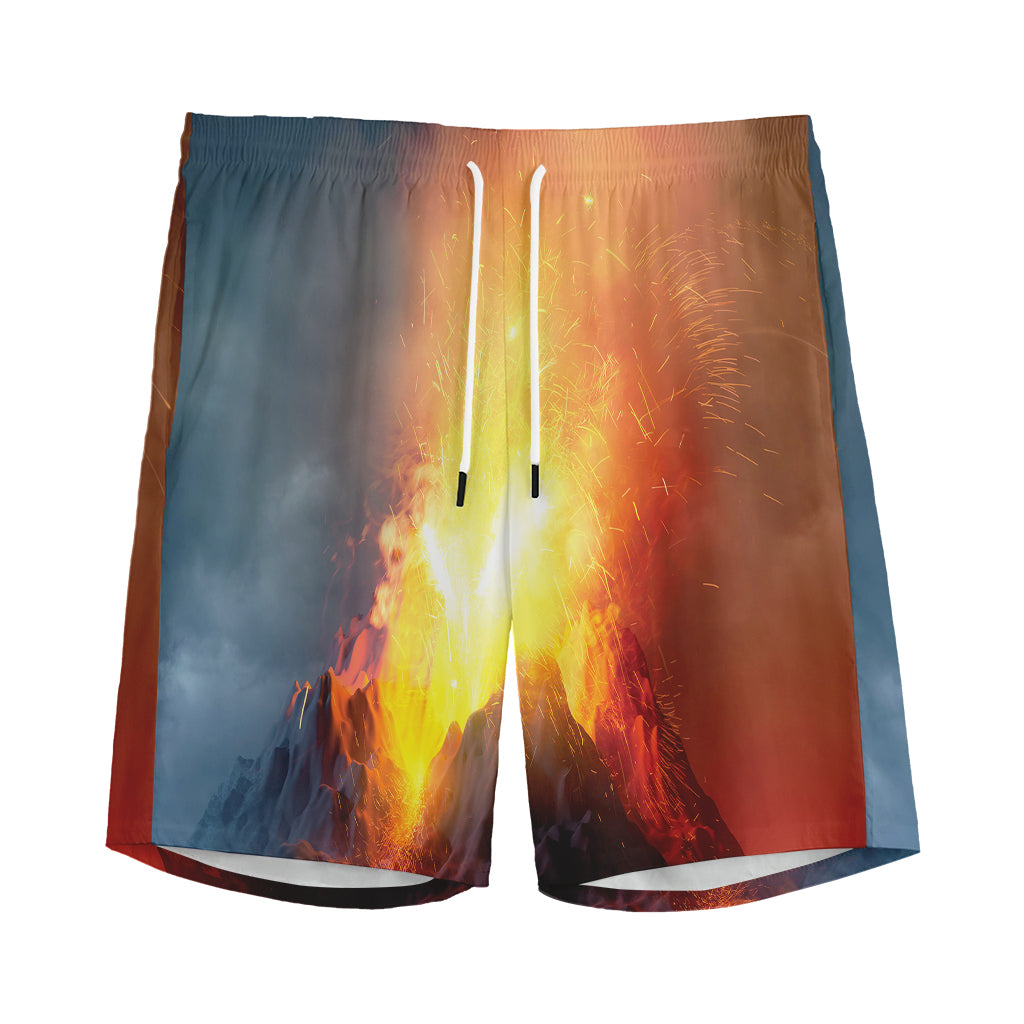 Volcano Eruption Print Men's Sports Shorts