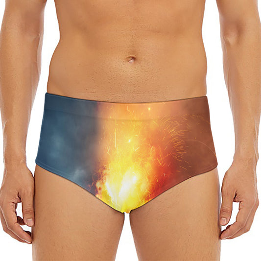 Volcano Eruption Print Men's Triangle Swim Briefs
