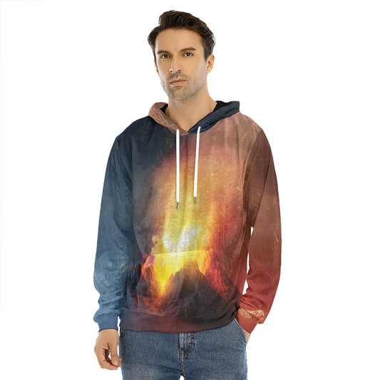 Volcano Eruption Print Men's Velvet Pullover Hoodie