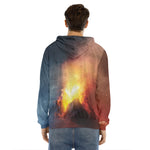 Volcano Eruption Print Men's Velvet Pullover Hoodie