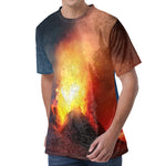 Volcano Eruption Print Men's Velvet T-Shirt