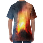 Volcano Eruption Print Men's Velvet T-Shirt