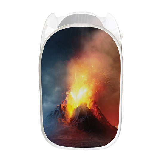 Volcano Eruption Print Mesh Laundry Hamper
