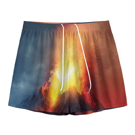 Volcano Eruption Print Mesh Shorts