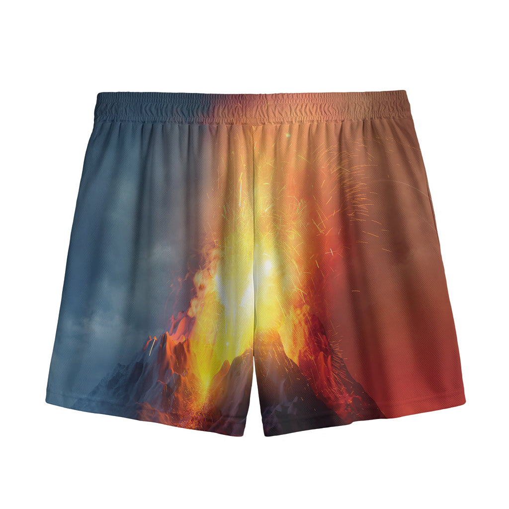 Volcano Eruption Print Mesh Shorts