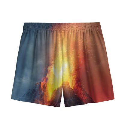 Volcano Eruption Print Mesh Shorts