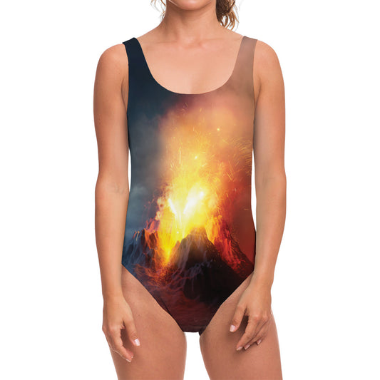 Volcano Eruption Print One Piece Swimsuit