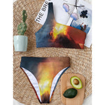 Volcano Eruption Print One Shoulder Bikini Top