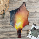 Volcano Eruption Print One Shoulder Bodysuit