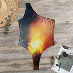 Volcano Eruption Print One Shoulder Bodysuit