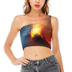 Volcano Eruption Print One Shoulder Crop Top