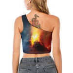 Volcano Eruption Print One Shoulder Crop Top