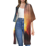 Volcano Eruption Print Open Front Beach Cover Up