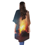 Volcano Eruption Print Open Front Beach Cover Up