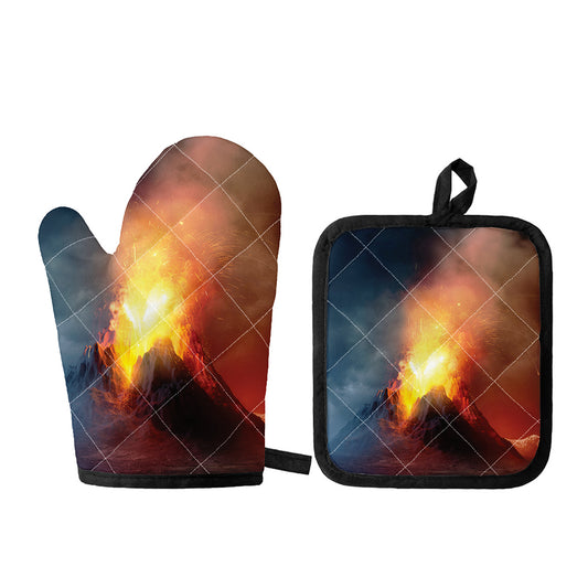 Volcano Eruption Print Oven Mitt And Pot Holder Set