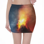 Volcano Eruption Print Pencil Mini Skirt