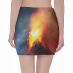 Volcano Eruption Print Pencil Mini Skirt