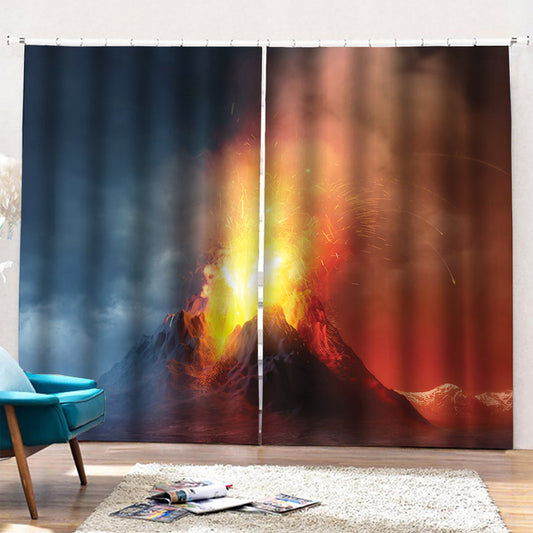 Volcano Eruption Print Pencil Pleat Curtains