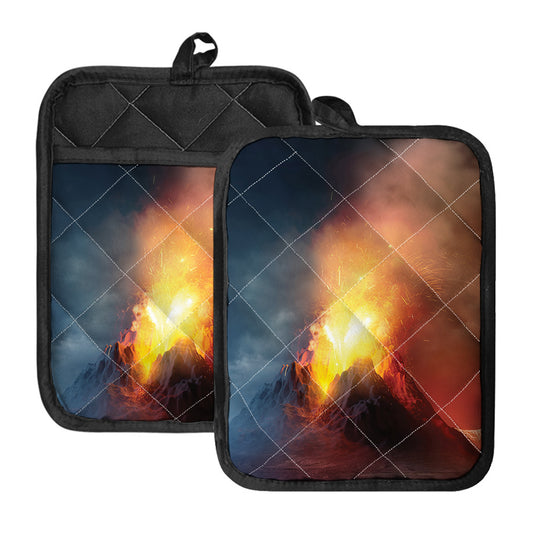 Volcano Eruption Print Pot Holders With Pocket