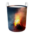 Volcano Eruption Print Round Laundry Basket