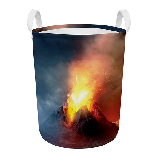 Volcano Eruption Print Round Laundry Basket