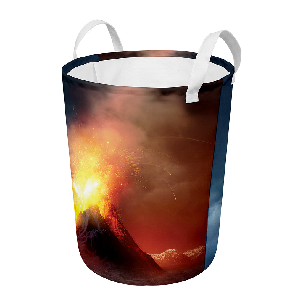 Volcano Eruption Print Round Laundry Basket