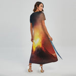 Volcano Eruption Print Short Sleeve Maxi Dress